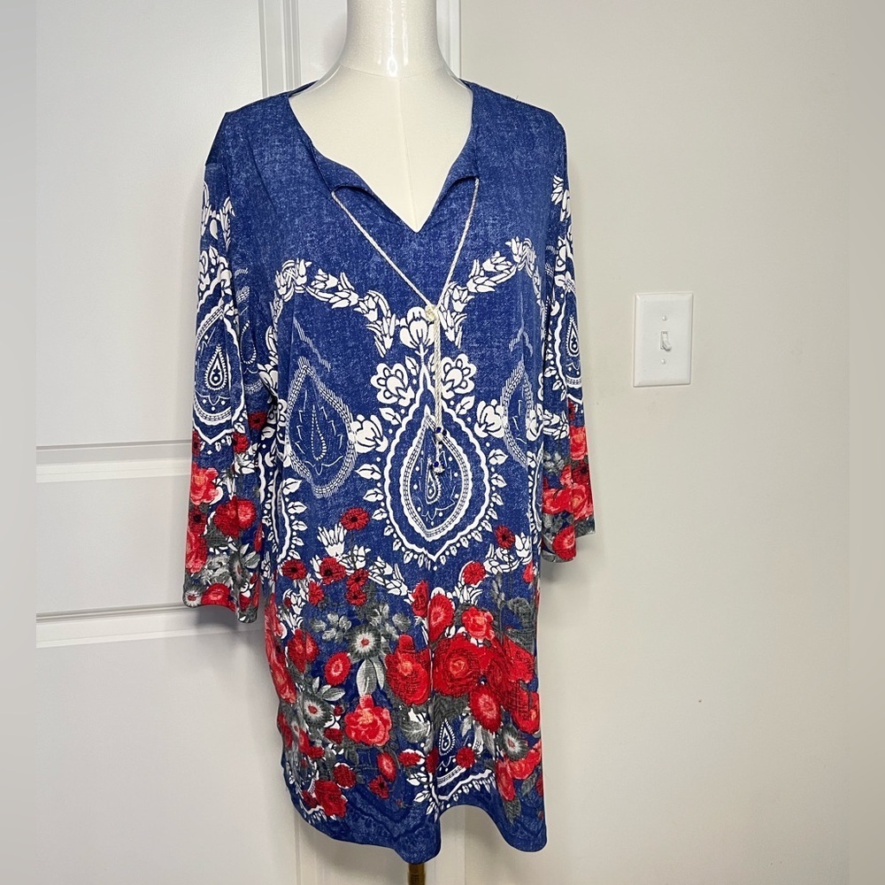 Ali Miles Women’s Floral Print Tunic Sz.L Career Casual Office wear